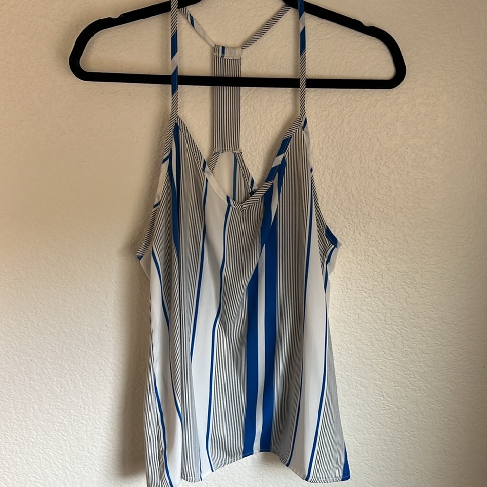 Blue striped tank top spaghetti strap
